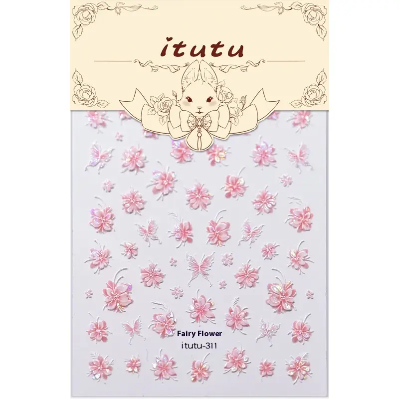 Nagelklistermärken rosa blommor – Fairy Flower