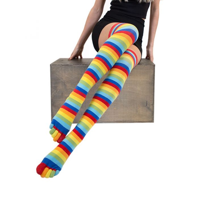 TOETOE Essential - Over Knee, lårhöga tåstrumpor, Striped Rainbow